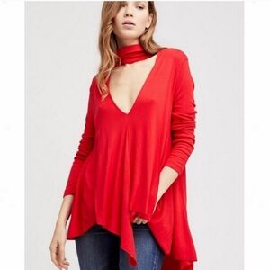 Free People Uptown Choker Keyhole Knit Tunic Top Boho Oversized Size S